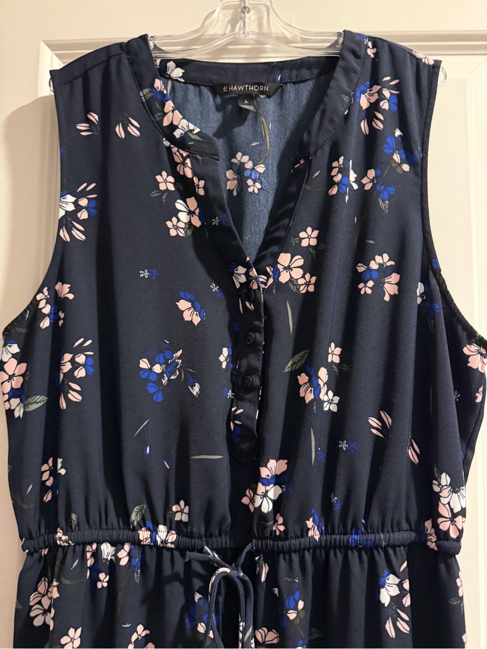 41 Hawthorn Navy Floral Drawstring Sleeveless Dress - Pink & Blue Flowers - Picture 2 of 3